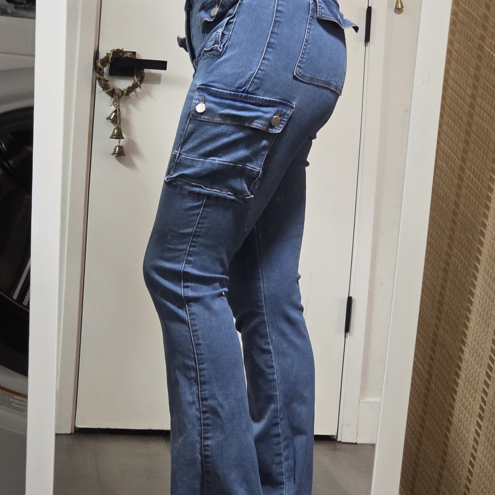 Y2K Blue Bootcut Cargo Women Jeans